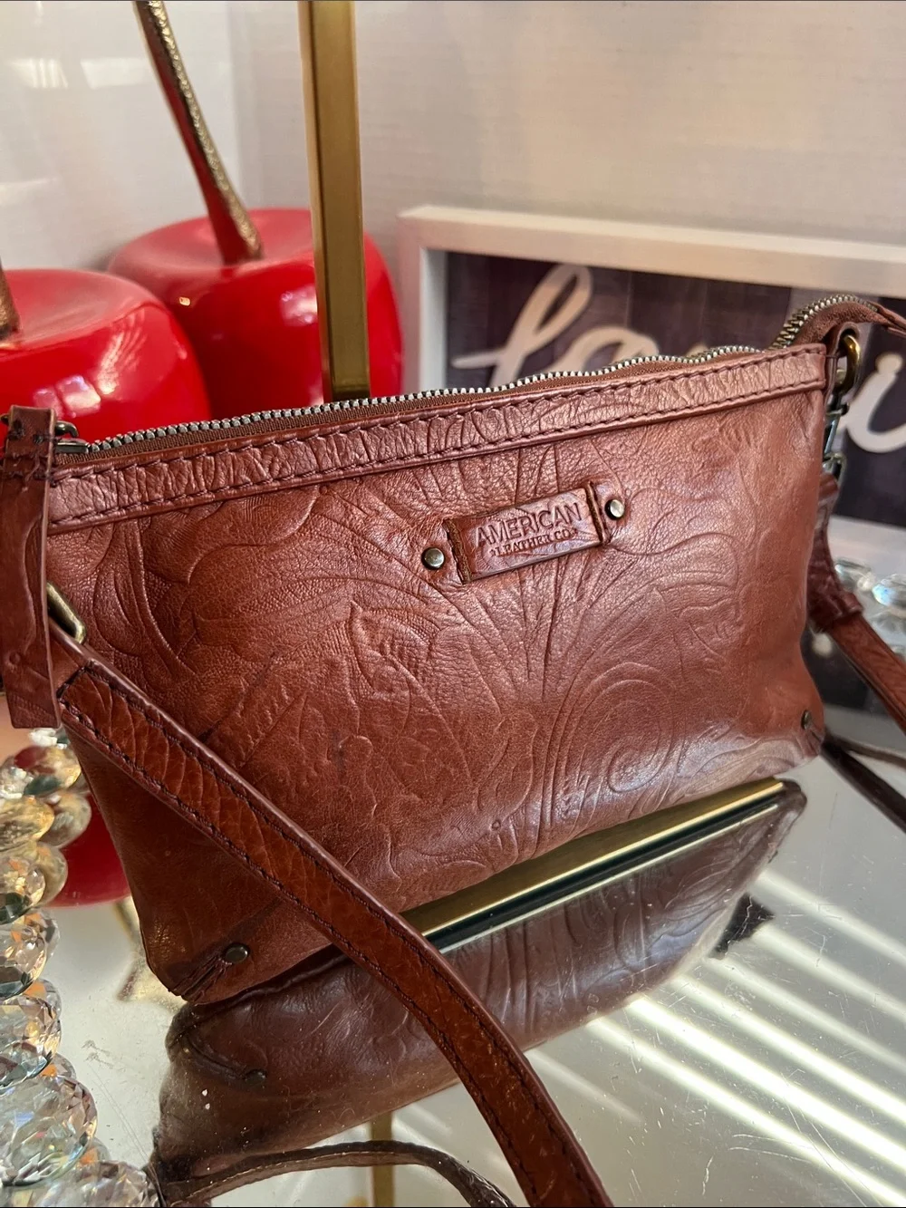 American leather Vintage-Inspired Brown Crossbody Bag by Merona